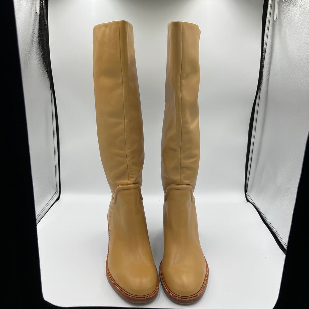 Vince Tan Leather Block Heeled Kendra Boots Italian Leather Women's Size 9.5M - Picture 2 of 6